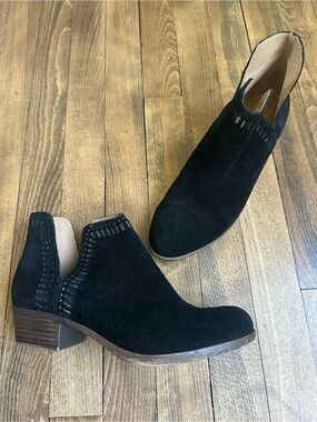 Lucky Brand Black Suede Cutout Ankle Booties